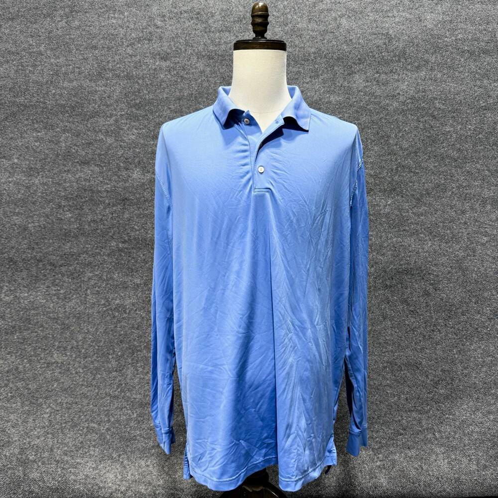 Peter Millar Summer Comfort Mens XL Blue Long Sleeve Golf Polo Performance